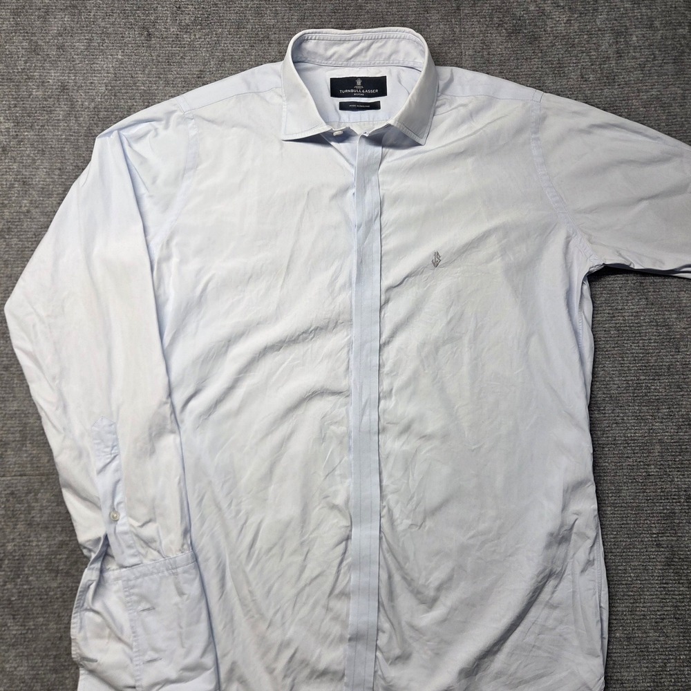Turnbull & Asser Bespoke Dress Shirt 15.5 Neck Light Blue French Cuff England